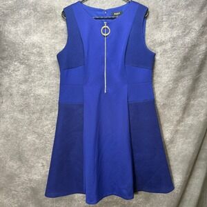 DKNY Fit and Flare Dress Size 16 Mesh Panels Zipper Detail Cobalt Blue
